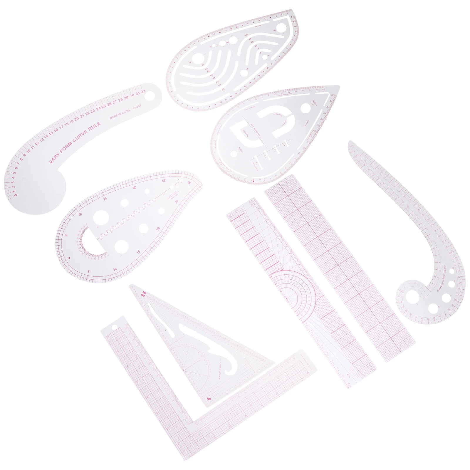 

Multifunctional Garment Ruler Set Pattern Making Tailor Clear Plastic French Curve Rulers Sewing DIY Kit Quilting Tools