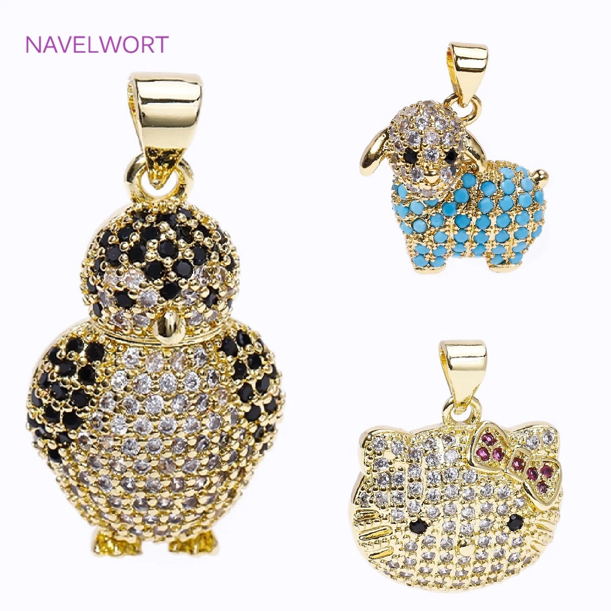 Luxury 4 Styles 18K Gold Plated Pave Zircon Animal Charms Pendant,For Christmas Pendant Jewelry Making DIY Necklace Accessories