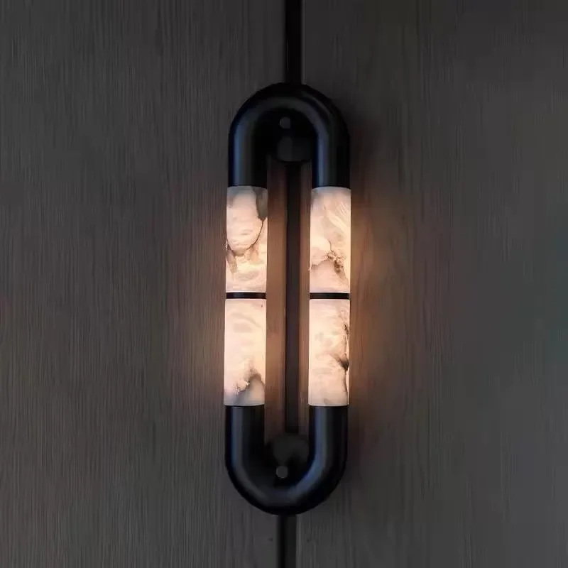 Modern LED Wall Lamp with Switch Control Simple Natural Marble Sconce for Living Room Hotel Bedroom Bedside Lighting Fixture