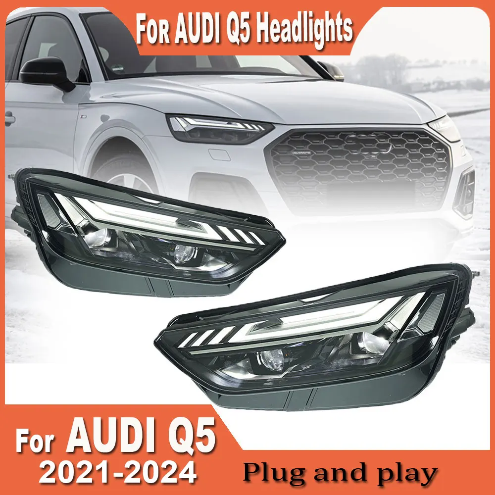 

2PC Car Head Lamp for Audi Q5 LED Headlight 2021 2022 2023 2024 Headlights Q5 DRL Turn Signal High Beam Angel Eye Projector Lens