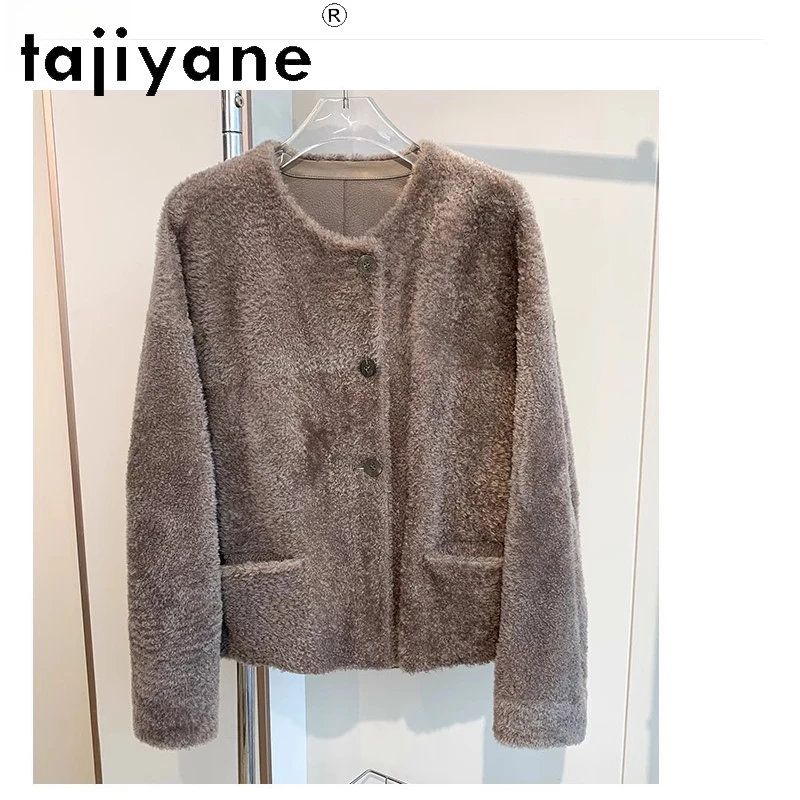 TAJIYANE 100% ريال لاكون الصوف جلد الغنم الفراء مزدوجة الوجه معطف الفرو امرأة قسط ملابس خارجية الشتاء ملابس حريمي 2025 ropa mujer