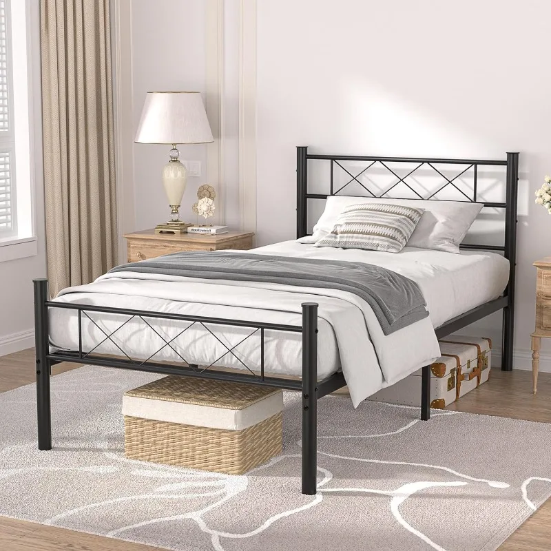 Full Size Bed Frame with Headboard, Heavy-Duty Platform/Mattress Foundation with Metal Slats Support