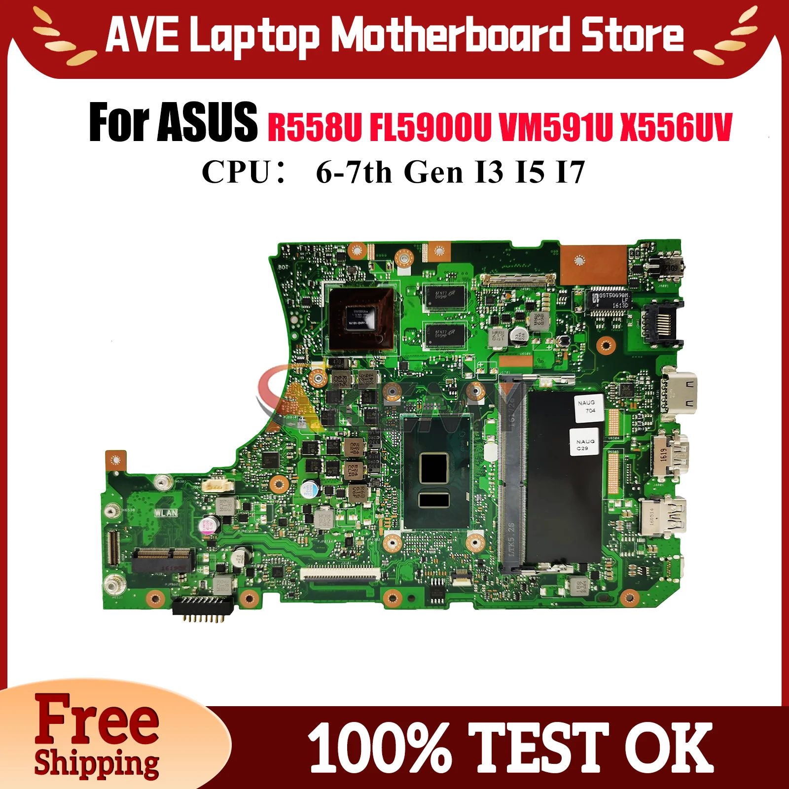 

X556UV Laptop Motherboard For ASUS X556URK X556U FL5900U X556UQK VM591U X556UJ X556UQ X556UF R558U Mainboard With I3 I5 I7 CPU