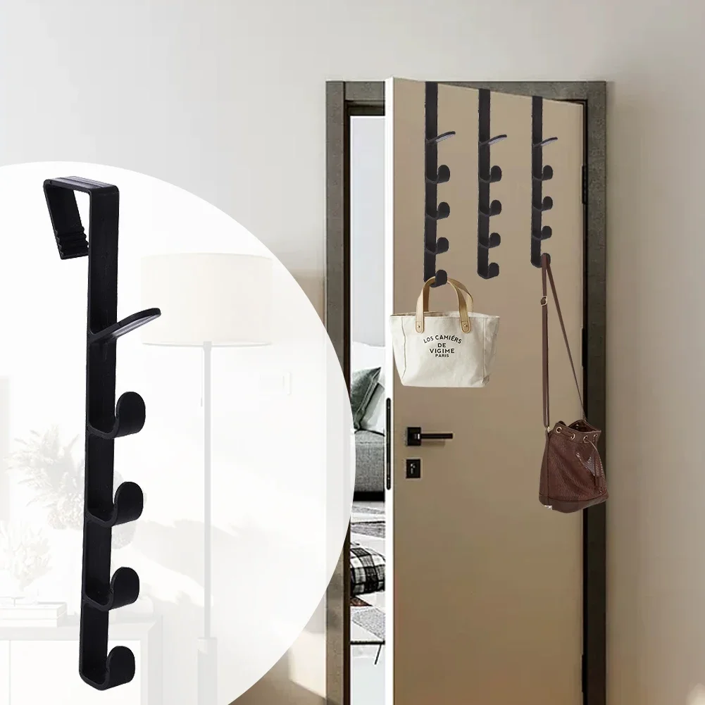 Household Cabinet Closet Hook Multifunctional Five-Segment Hooks Free Punching Over The Door Hanger Plastic Bathroom Accessories