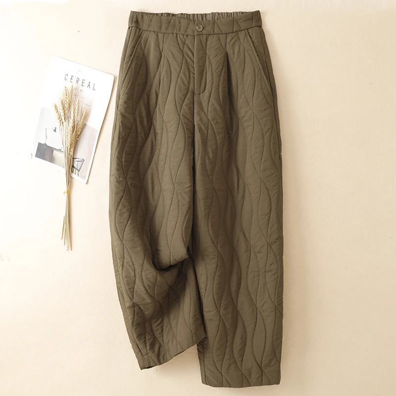 New Advanced Soft Leaf Shaped Cotton Elastic Waist Casual Pants Women Winter Long Pants Pure Color Versatile Comfortable Poly...