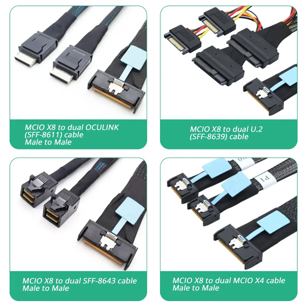 Imagem -04 - Mclo x8 Cabo Adaptador para pc Gen5 Mcio x8 x Mcio x4 Cabo de Servidor para pc Sata 3.0 Personalizável U.2 Oculink 0.5m Pcie