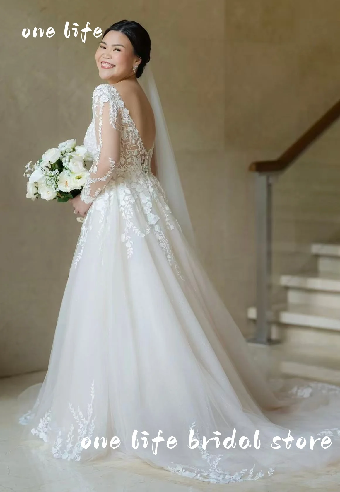 ONE LIFE 2025Elegante A-Line Abiti da sposa da donna Tulle Abiti da sposa Maniche in pizzo Principessa BallGown Vestido De Novias Personalizzato