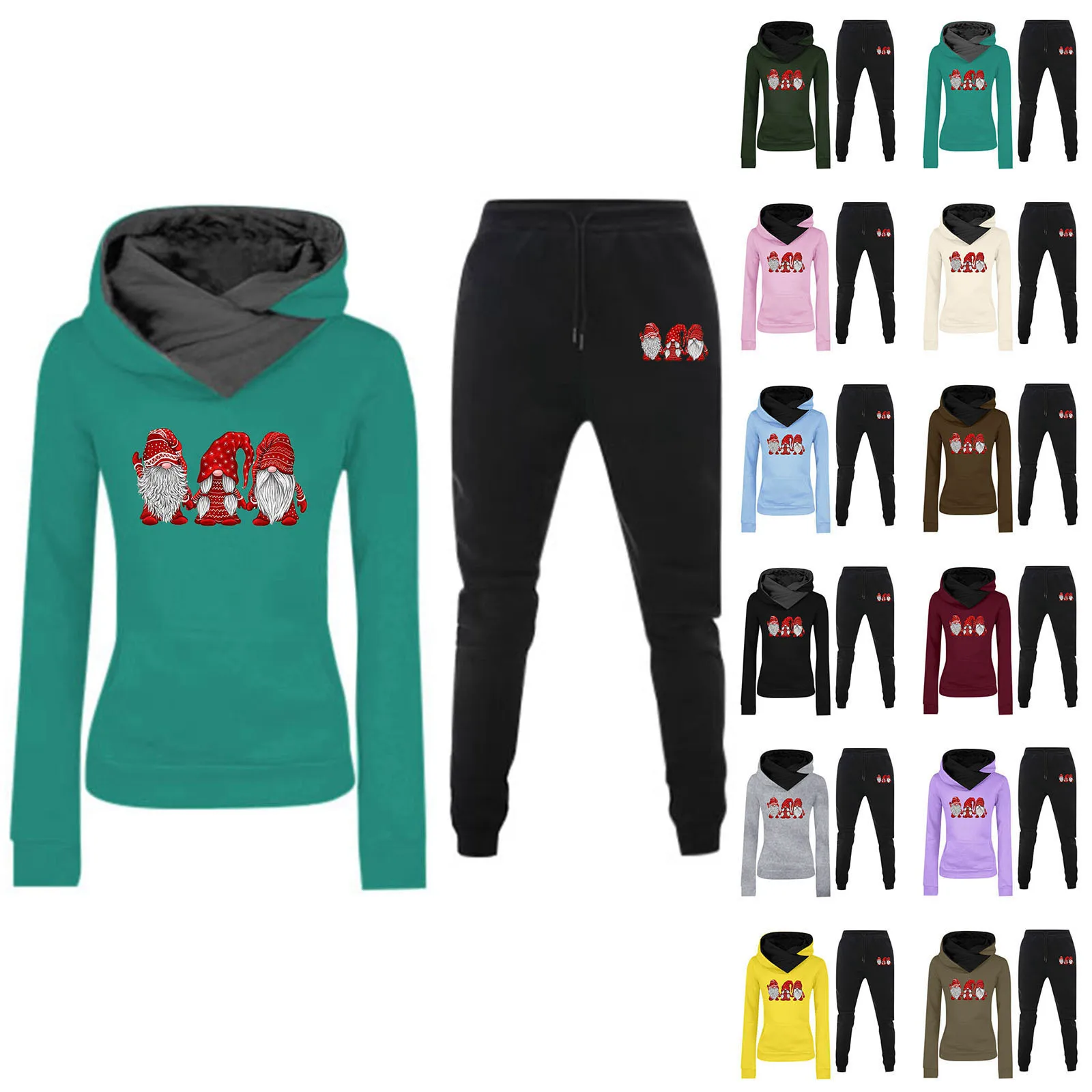 

Женская осенне-зимняя толстовка с капюшоном, пуловер с длинными рукавами, спортивная одежда, комплект спортивных брюк, рождественская коллекция