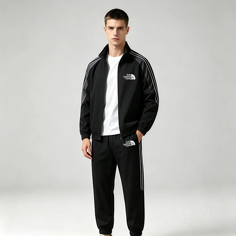 Men's Jogger Set 2 Piece Full Zip Stand Collar Jacket Patchwork Pants Casual Sportswear Gym Running Workout Streetwear