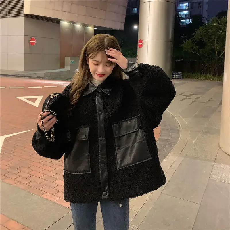 

Basic Jackets Women Black Outerwear Leisure Patchwork Design Winter Vintage Single Breasted Thicker Warm Fashion Ladies Clothes