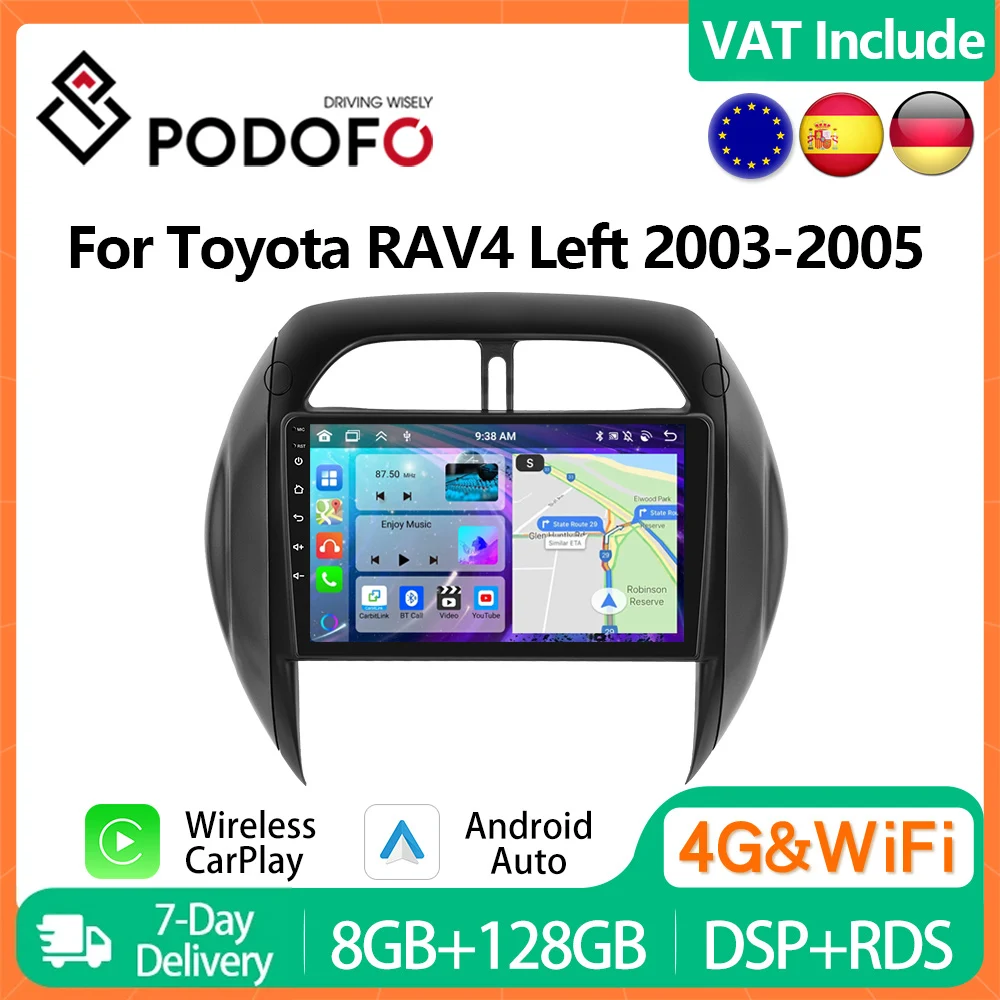 Podofo 4G CarPlay Android Radio For Toyota RAV4 Left 2003-2005 Car Multimedia Player GPS Stereo 9