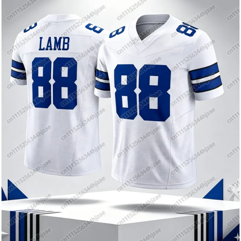 Men Dallas # 88 CeeDee Lamb Navy Blue Home Jersey V-neck Short Sleeve Breathable, Suitable for Fans Sports Daily Family T-shirt