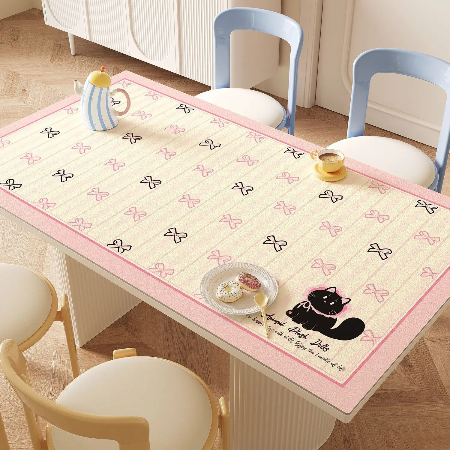 Waterproof Oil-Proof Leather Student Table Mat, Heat Resistant Placemat, Anti-Slip Easy Clean Cuttable Dining Table Cloth 6