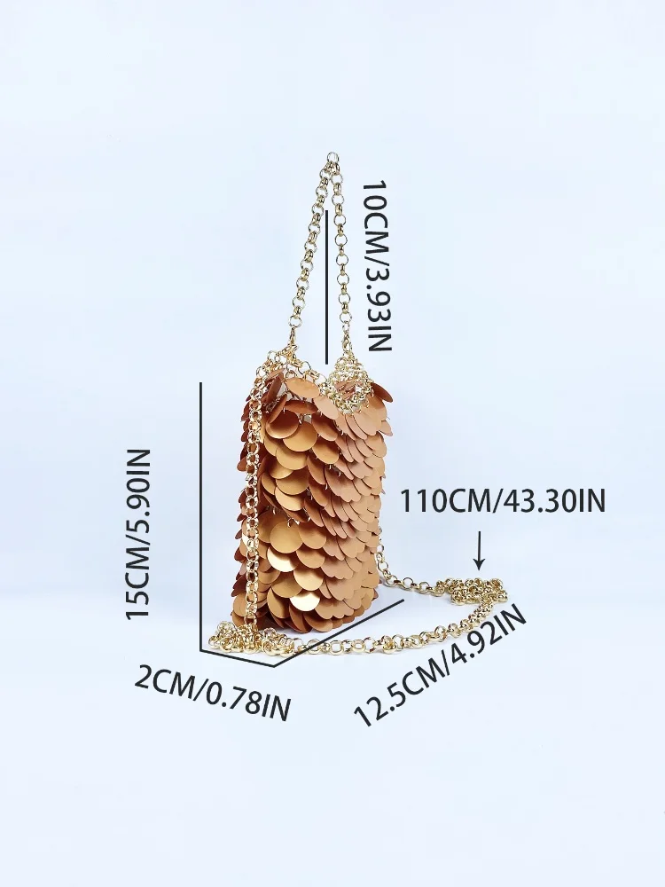 แฟชั่นโลหะSequinsถักกระเป๋าผู้หญิงLuxury Designerยาวเงาไหล่กระเป๋าหญิงงานแต่งงานคลัทช์กระเป๋า