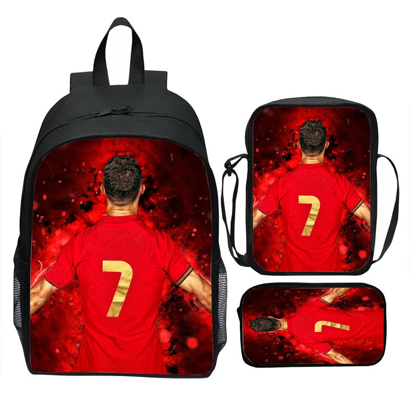 Mochila deportiva ligera para niños y niñas, morral escolar informal, sencillo, color negro, 3 piezas, CR7