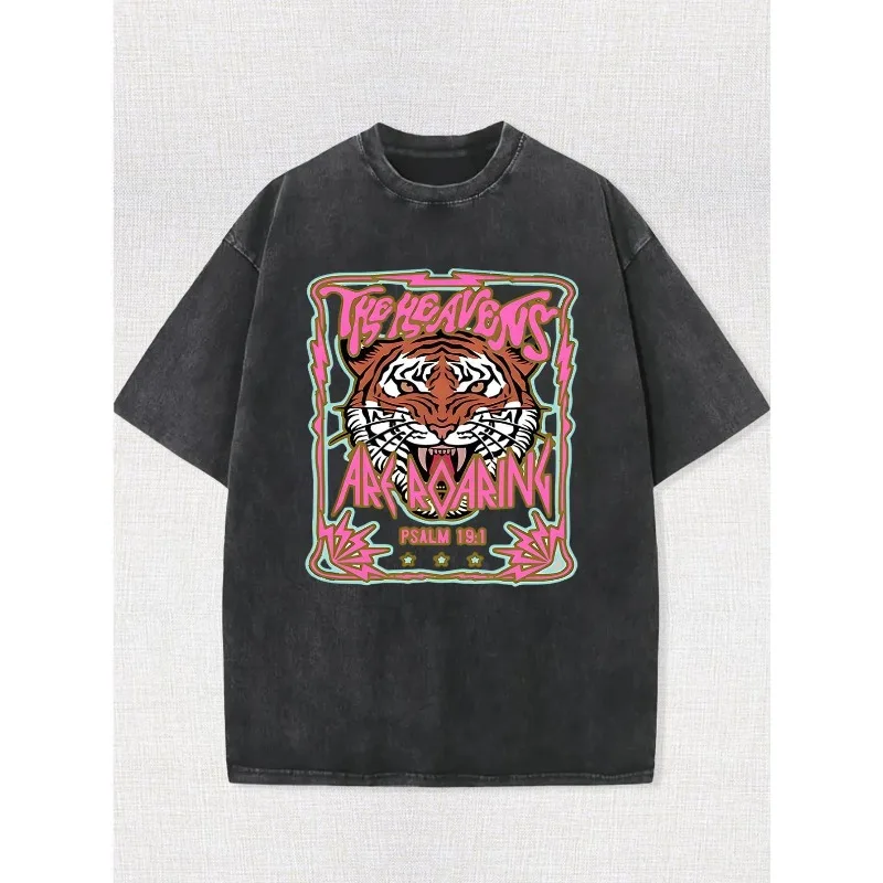

Oversized Tiger Graphic Print Men’s T-Shirt Vintage Washed Loose Fit Tee Summer Streetwear Casual Hip Hop Outfit
