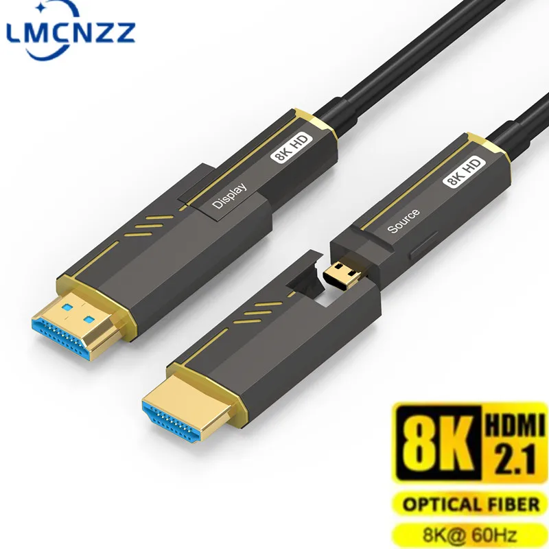 Kabel światłowodowy z pojedynczą głowicą, rurkowany, kompatybilny z Micro HDMI, 2.1 A do D, typ 8K@60Hz 4K@120Hz 48Gbps do PS5 HDTV Box