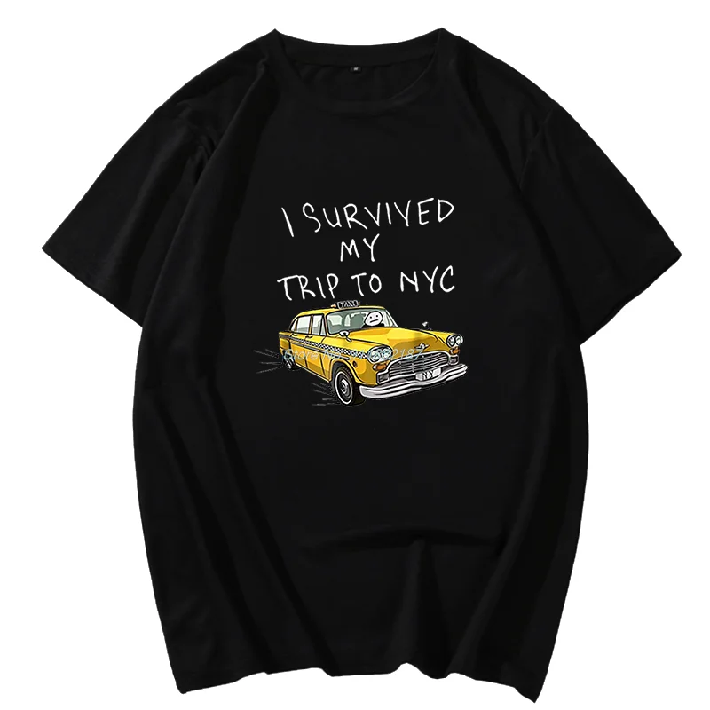 l Survived My Trip To Nyc New York Yellow Taxi Harajuku Graphic T Shirts Summer Short Sleeve T-Shirts Tees Tops Mens Clothes