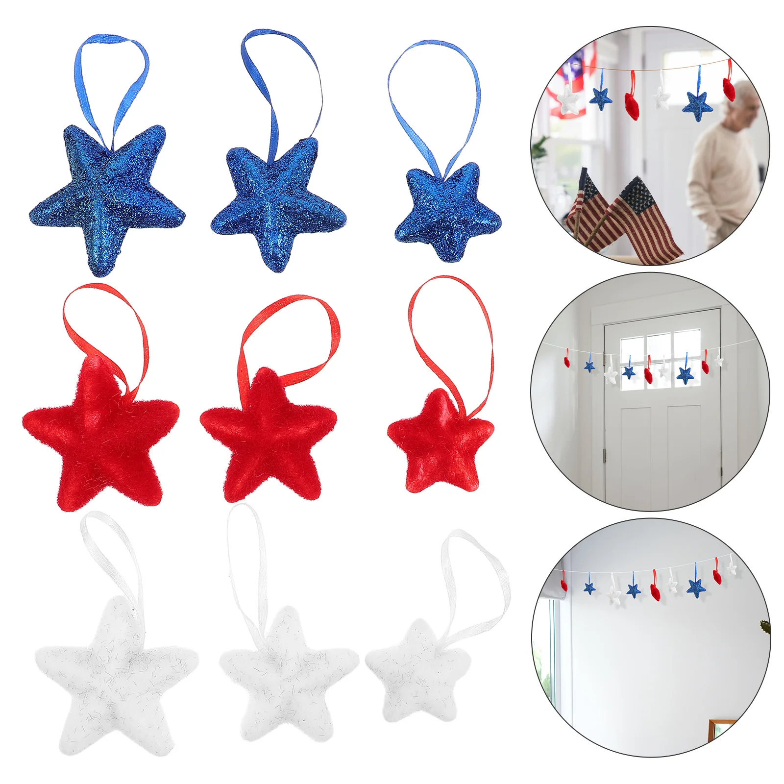

9Pcs Independence Day Hanging Star Ornaments Patriotic Red White Blue Five Pointed Star Indoor Outdoor Decor Patriotic Decor