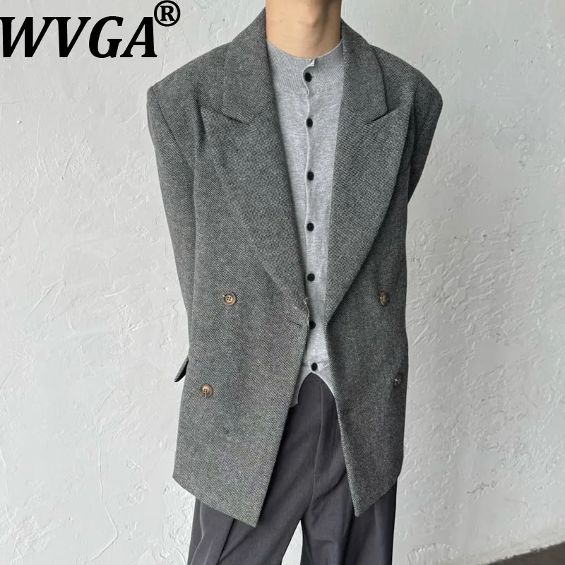 

WVGA осень-зима новые мужские модные шерстяные пиджаки с отложным воротником нишевые шикарные повседневные двубортные костюмы в стиле ретро W15549