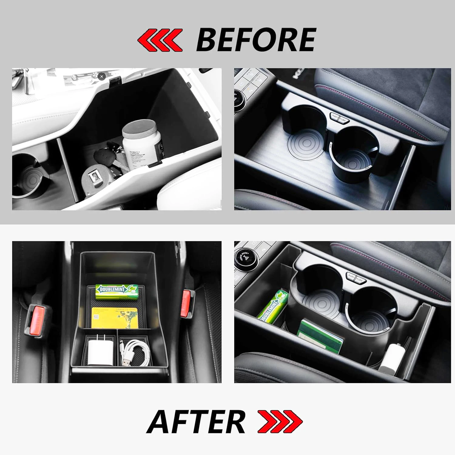 For Kona Hybrid Phev SX2 2024 2025 Center Console Organizer Tray Armrest Storage Box Layered Storage Box Tidying Car Accessories