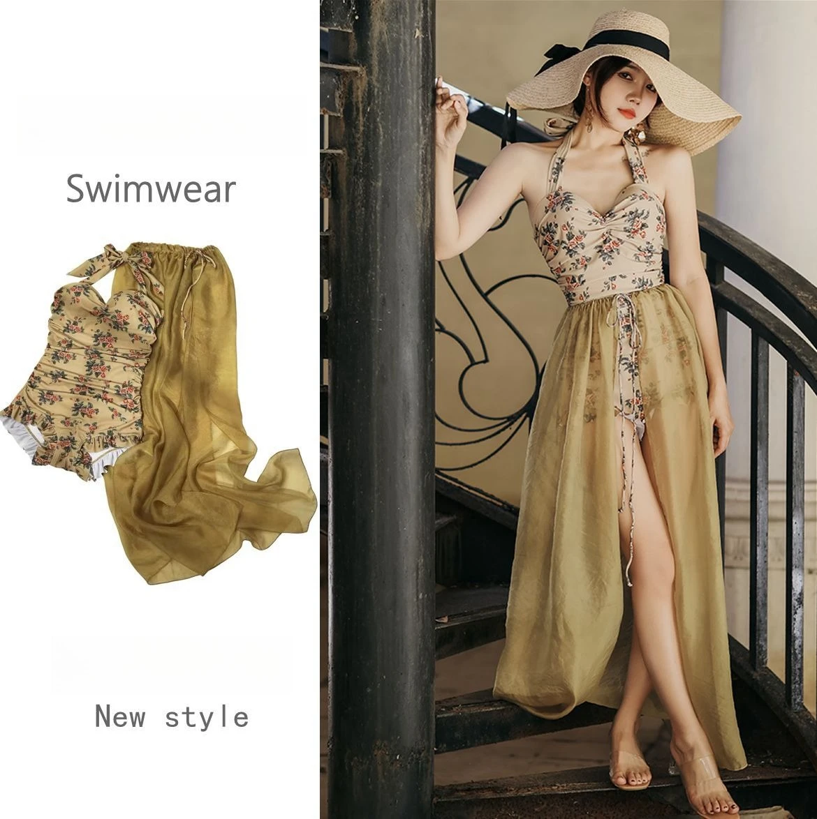 

Swimsuit Women's 2025 New One-piece Skirt-style Gathering Conservative and Thin Hot Spring Vacation Swimsuit Bathing Suit
