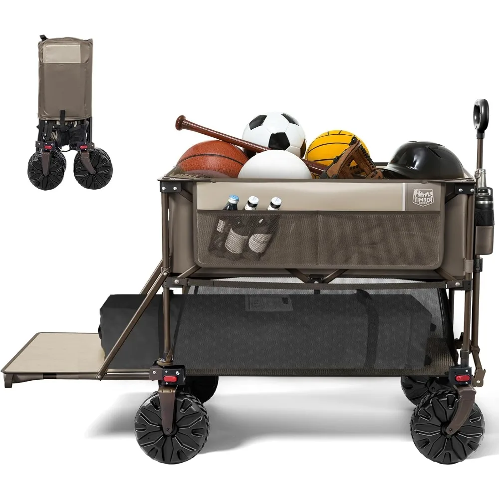 

TIMBER RIDGE 400L Large Capacity Folding Double Decker Wagon, 54" Extra Long Extender Wagon Cart, 450lbs Heavy Duty Collapsible