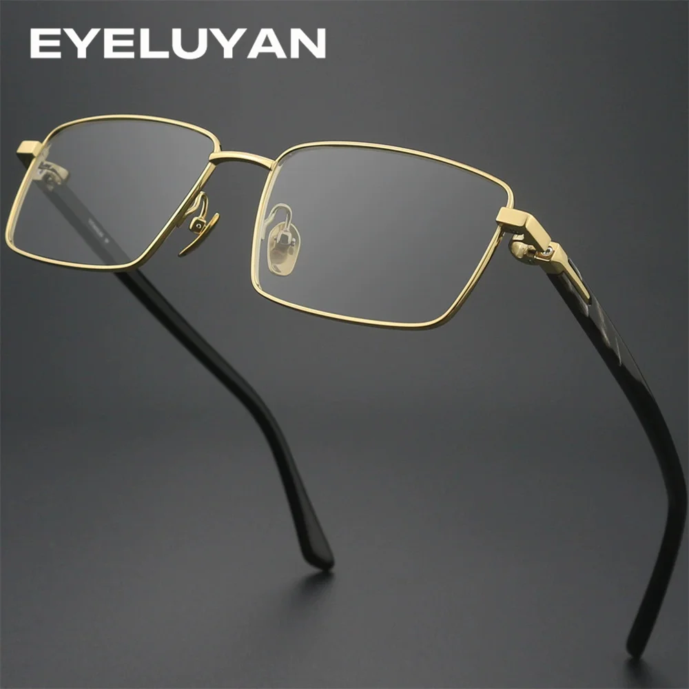 EYELUYAN الجاموس القرن والتيتانيوم كامل حافة إطار نظارات الرجال موضة الأعمال نمط قصر النظر إطار نظارات بصرية عالية الجودة #4