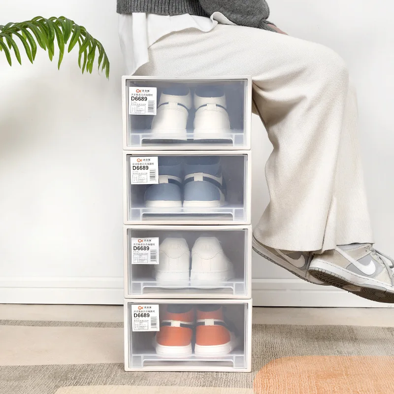 Transparent Stackable Shoe Storage Box Pp Plastic Drawer Organizer No-Assembly S D Sizes Cm Depth Space-Saving Entryway Closet