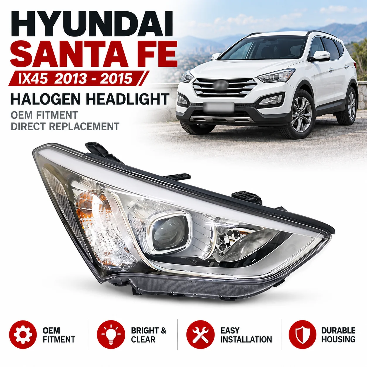 For Hyundai Santa Fe Santafe IX45 2013 2014 2015 Front Bumper Head Light Headlamp Driving Headlight Turn Signal Light
