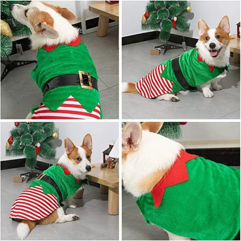 Red and Green Costume Festive Elf Clothes for Small Dogs to Large Dogs for Christmas Pet Clothes Holiday Photo Props