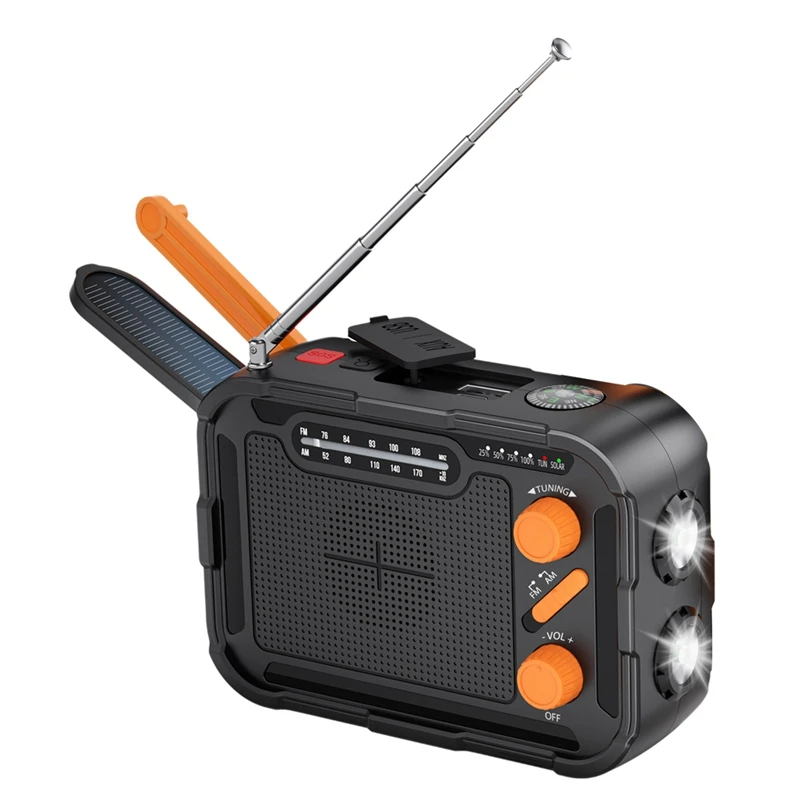 Solar Radio 5000mAh Emergency Solar Radio Hand Crank Charging with FM AM Weather Radios LED Reading Flashlight Bank Charger