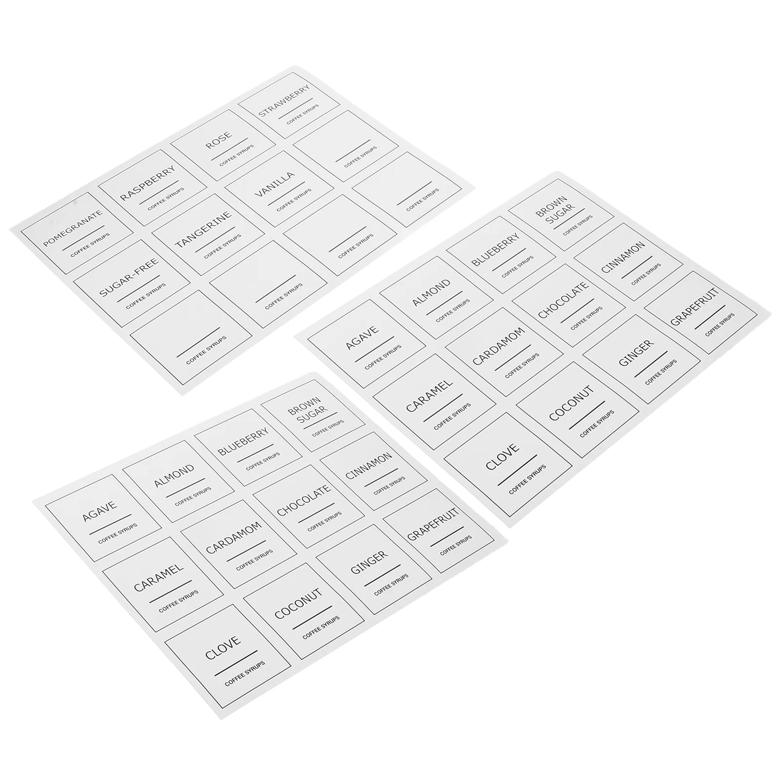 3 Sheets Coffee Flavoring Labels Removable Syrup Bar Food Stickers Station Essentials Sticky for Glass Bottle Plastic Shop