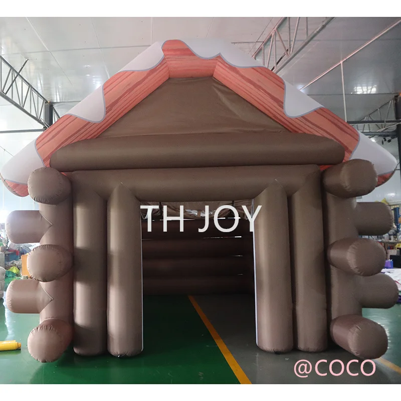 2024 newest Inflatable Christmas House Santa Grotto Tent, 5x4m big Inflatable Wooden House For Festival Decoration