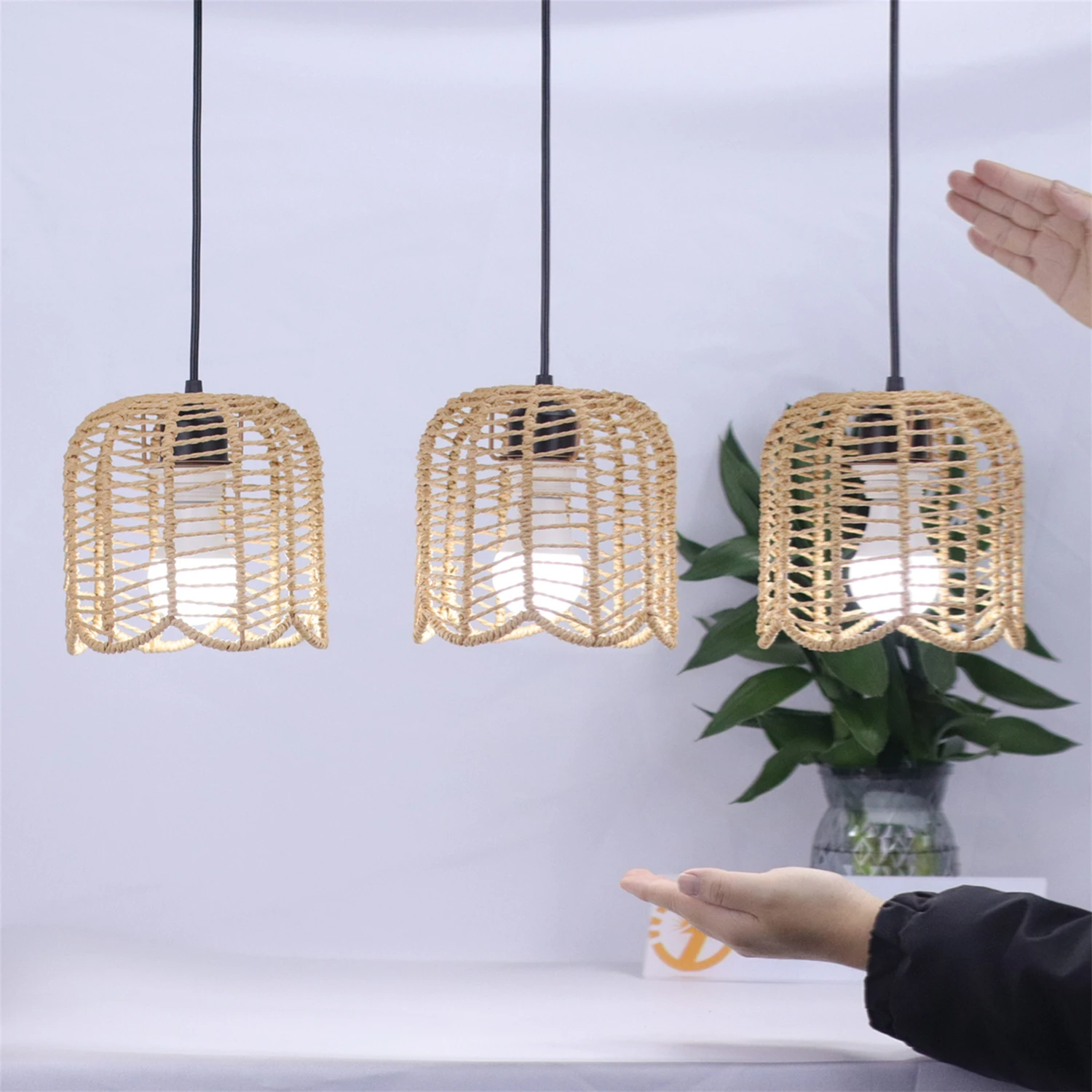 JOYINLED Paper Rope Lampshade Pendant Light Natural Ceiling Lampshade for Room Hotel Hanging Lamp Fixture Chandelier Droplight