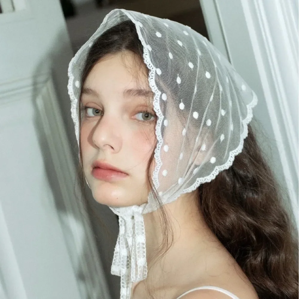 

Retro Pastoral Lace Triangle Headscarf Women's Simple Versatile Seaside Photo Hair Accessories