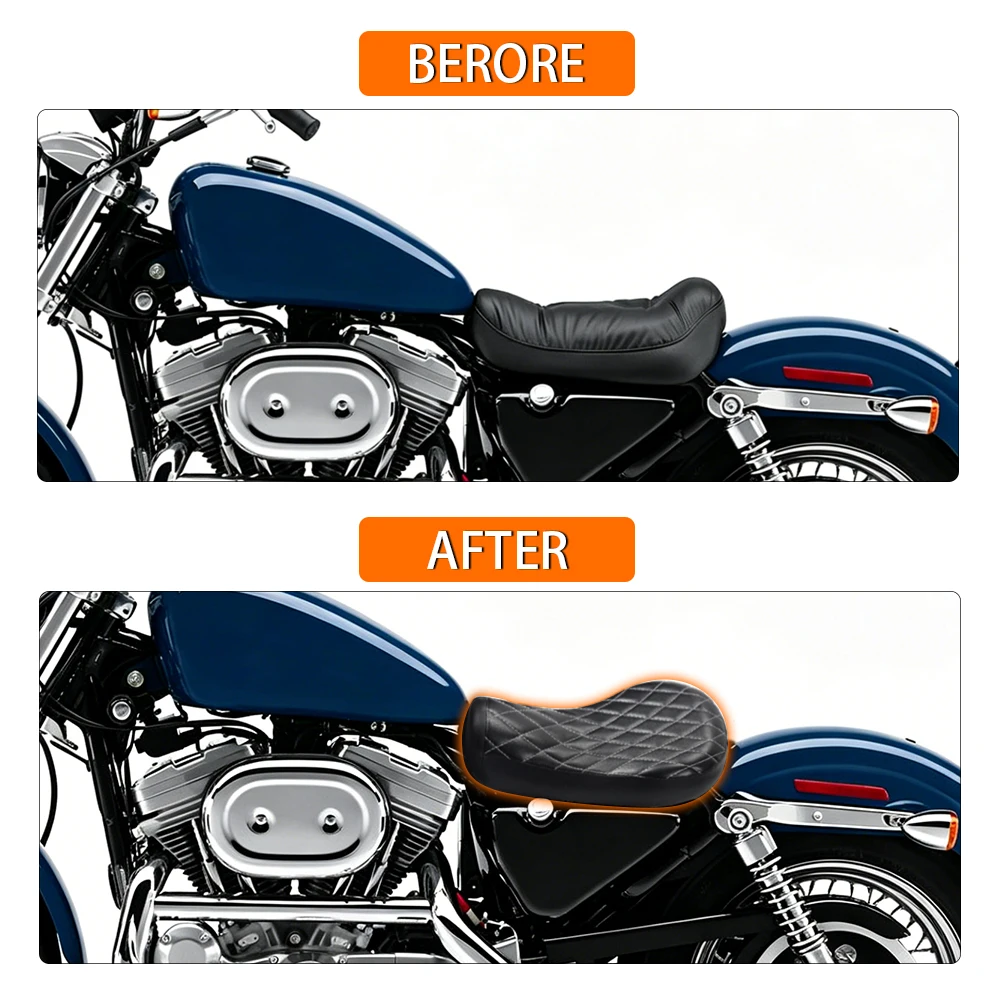 For Harley Sportster XL883 XL1200 XL72 XL48 Custom 1983 - 2003 Motorcycle Cushion Diamond Stitch Bobber Solo Driver Seat Saddle