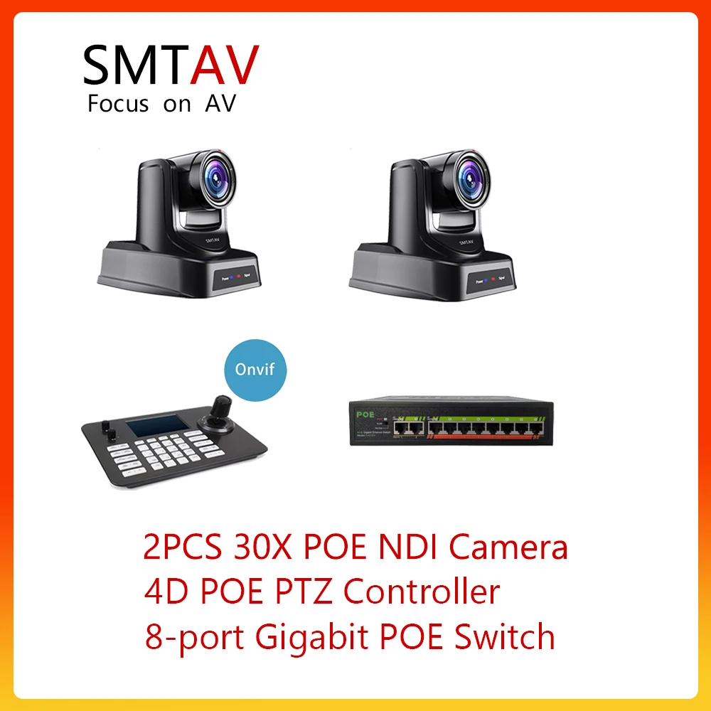 

SMTAV Church Broadcasting 2PCS SMTAV 30x POE NDI PTZ Camera and 1PCS PTZ Camera Controller support ONVIF