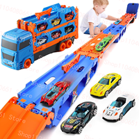 Transport Truck Toy 65-Inch Foldable Toddler Car Carrier for Boy Girl 9 in 1 Race Track and Die-Cast Truck Race Car Gift Vehicle