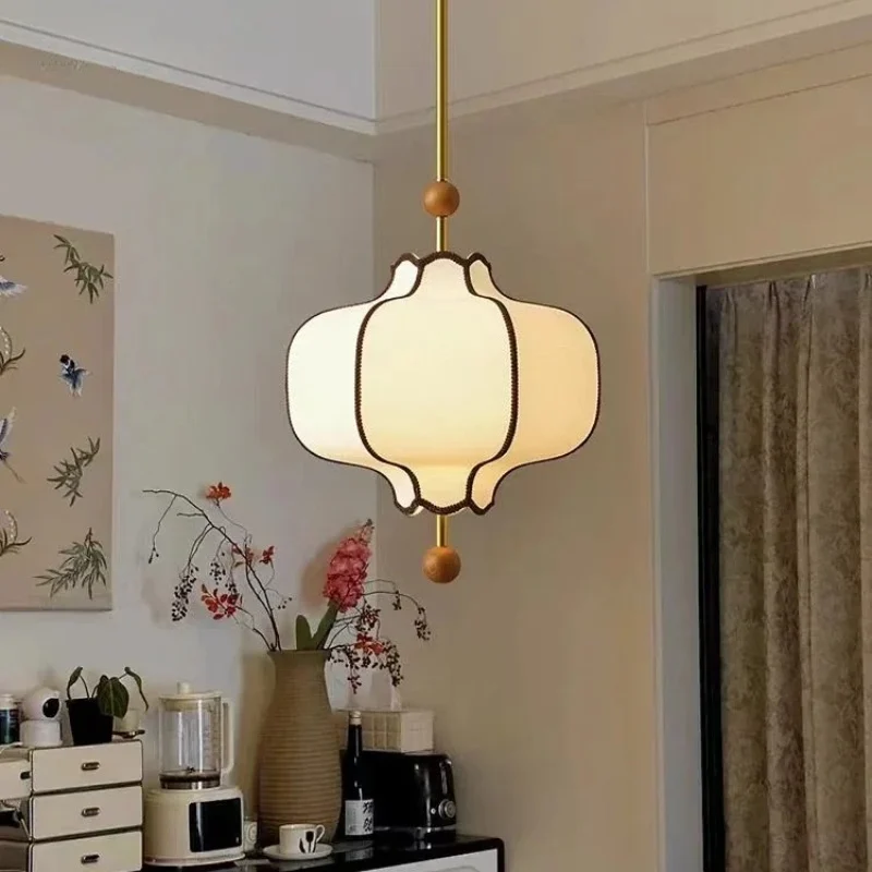 

Vintage LED Pendant Lamp Fabric Shade Wooden Ball Circular Design Retro Hanging Light Living Dining Room Bedroom Fixture E27