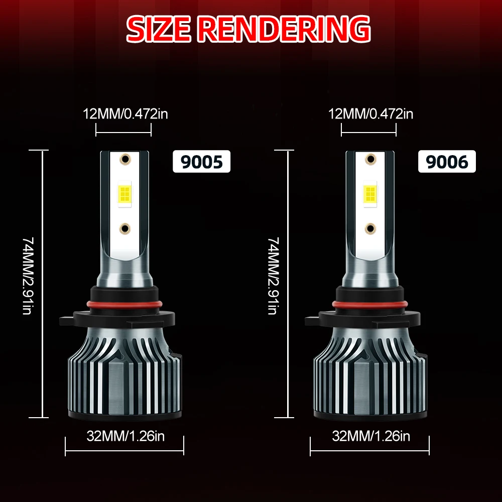 roadsun 4pcs Car LED Headlights 6500K White LED 9005/HB3 9006/HB4 High/Low Beam Combo Kits IP68 Waterproof Turbo Fan LED Headlamps 3570 CSP Chips