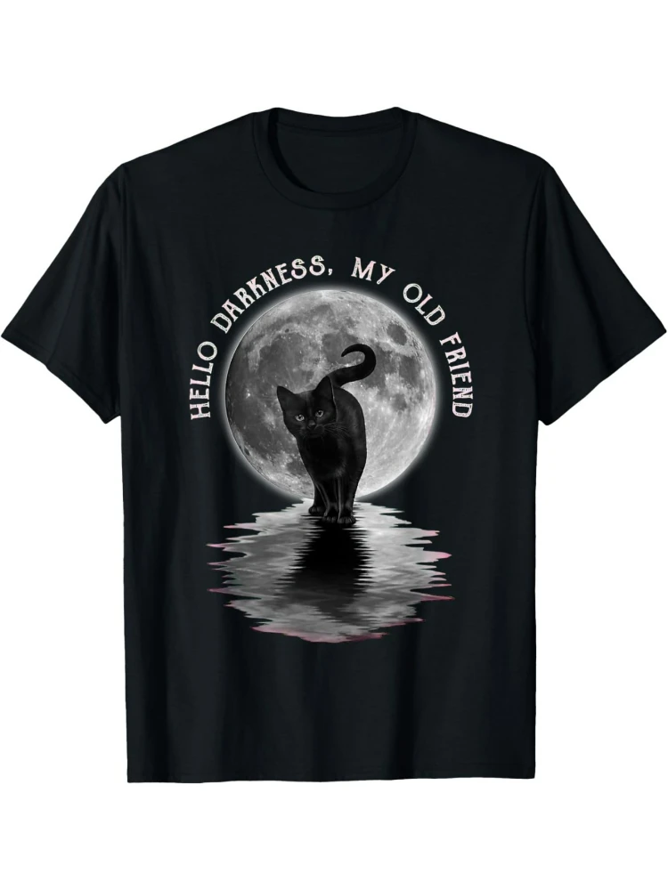 

Black Cat Moon Halloween Hello Dark My Old Friend pattern design-100% cotton O-neck short sleeve casual printed T-shirt.