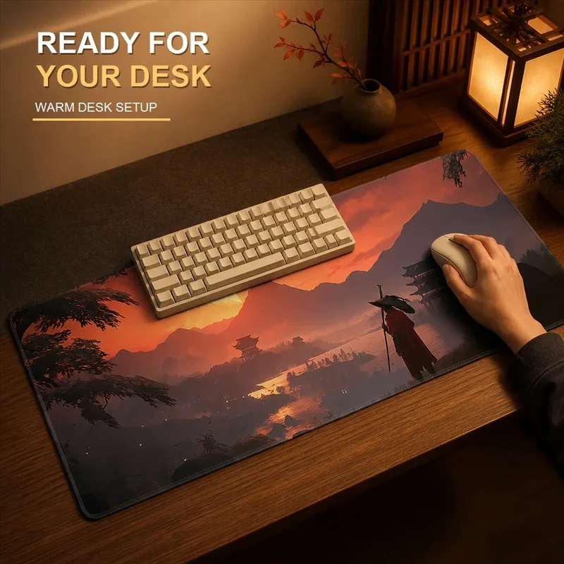 Wuxia Sword Mouse Pad Large Extended Desk Mat Stitched Edge Asian Warrior Art Gaming Office Gift