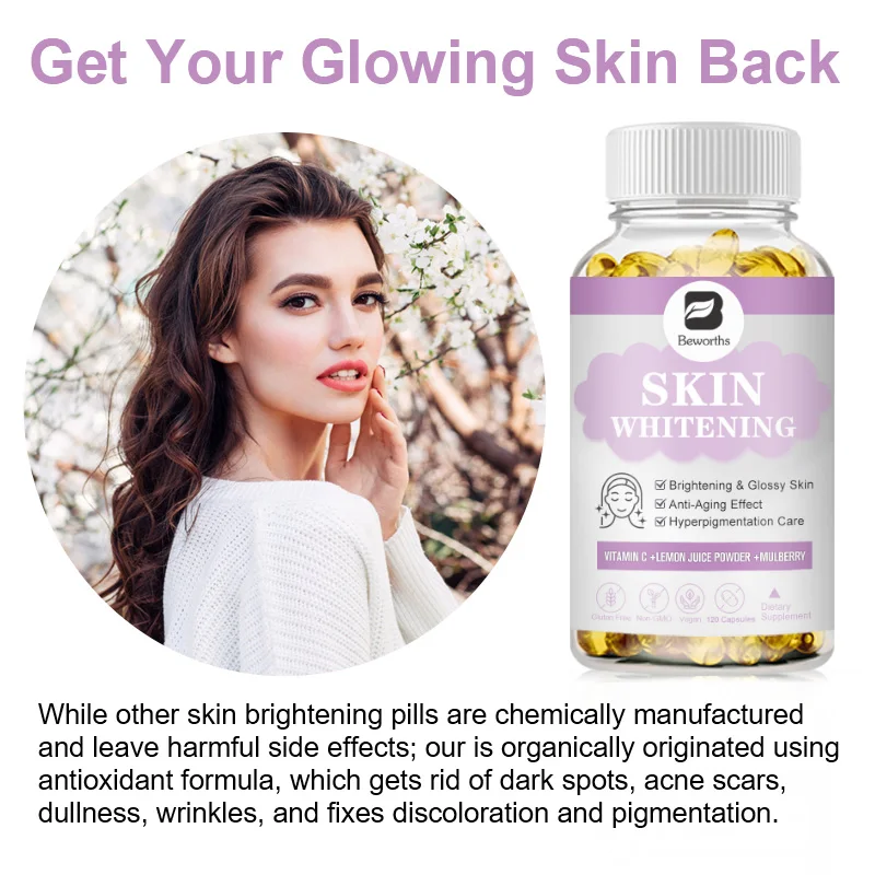 BEWORTHS Collagen Glutathione Skin Whitening Capsules Improve Darkness, Brightness and Spot Removal Antioxidant Skin Care