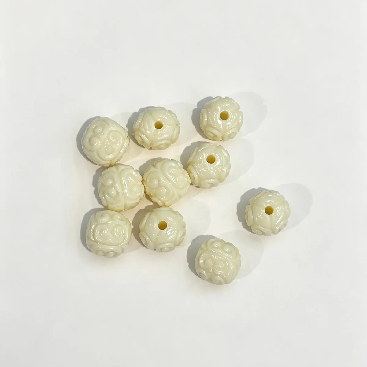 20pcs Natural Embossed Shell Powder Spherical Beads with Holes Size 11x12mm Charms for DIY Necklace Earring Jewelry Making Craft