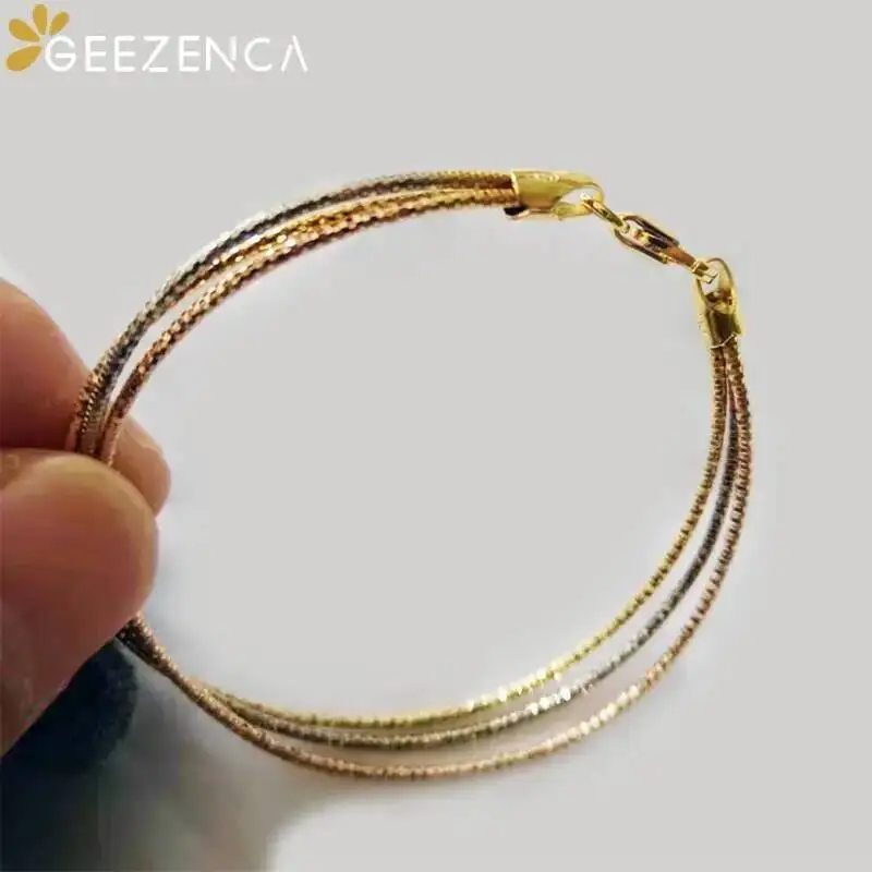 GEEZENCA Real 925 Silver Tricolor Three Strands Bracelets For Women Italian Jewelry Trendy Luxury Multi-loop  Bracelet 2024 New
