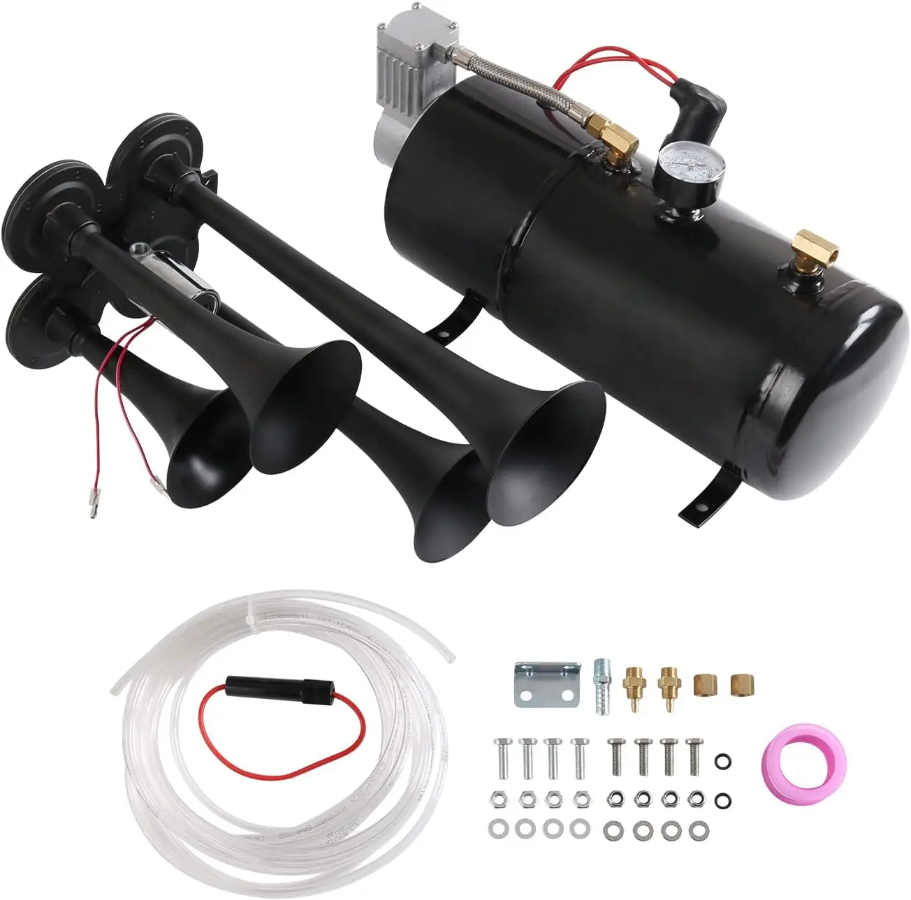 150DB 4 Trumpet Train Horns kit Super Loud Air Horn with 150 PSI 12V Air Compressor Air Horn Compressor Tank For Any Vehicle Tru