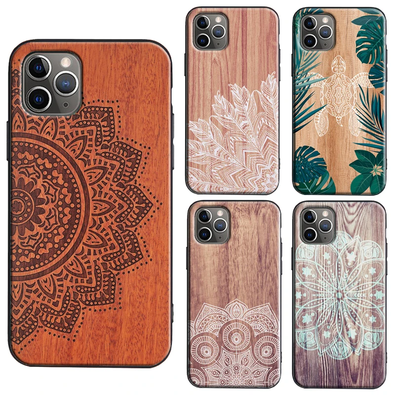 

Mandala Wood Floral Soft Case For iPhone 11 12 13 Pro Max mini X XR XS Max 6S 8 7 Plus SE 2020 Back Cover