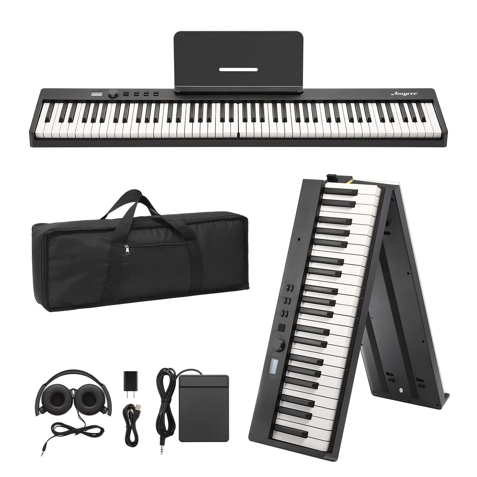 Folding Piano Keyboard,Portable Piano Keyboard 88 Keys for Beginner,Full Size Digital Piano with Sustain Pedal,Headphones