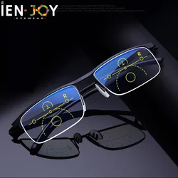 IENJOY-gafas de lectura progresivas multifocales inteligentes, medio Marco, doble uso, antiluz azul, ajuste automático